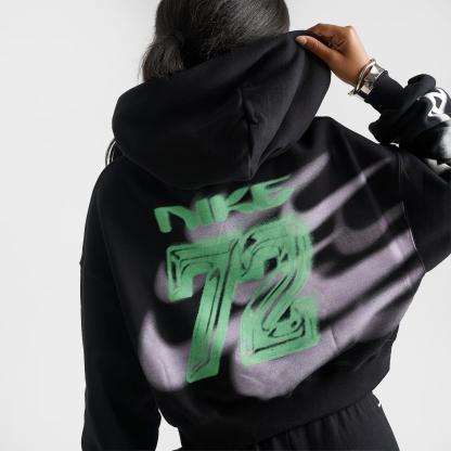 Women's Nithtke Studio Fleece Medium-Weight Oversized Cropped Pullover Hoodie - Black/Sail