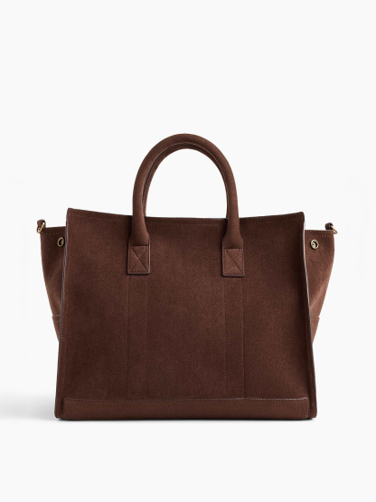 Vegan Suede Five Pocket Tote - Terra brown