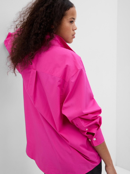 Organic Cotton Poplin Stripe Big Shirt - viva magenta pink