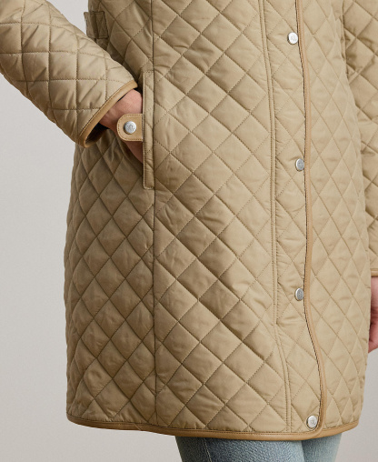 Lauren Ralph Lauren Womens Hooded Quilted Faux-Suede-Trim Coat - New birch