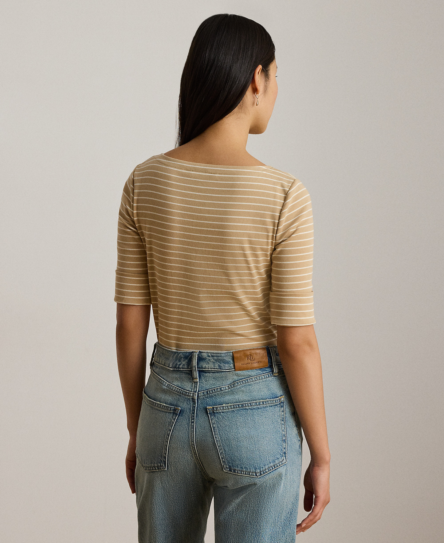 Lauren Ralph Lauren Women's Striped Boat Neck Top - Birch Tan/mascarpone Cream