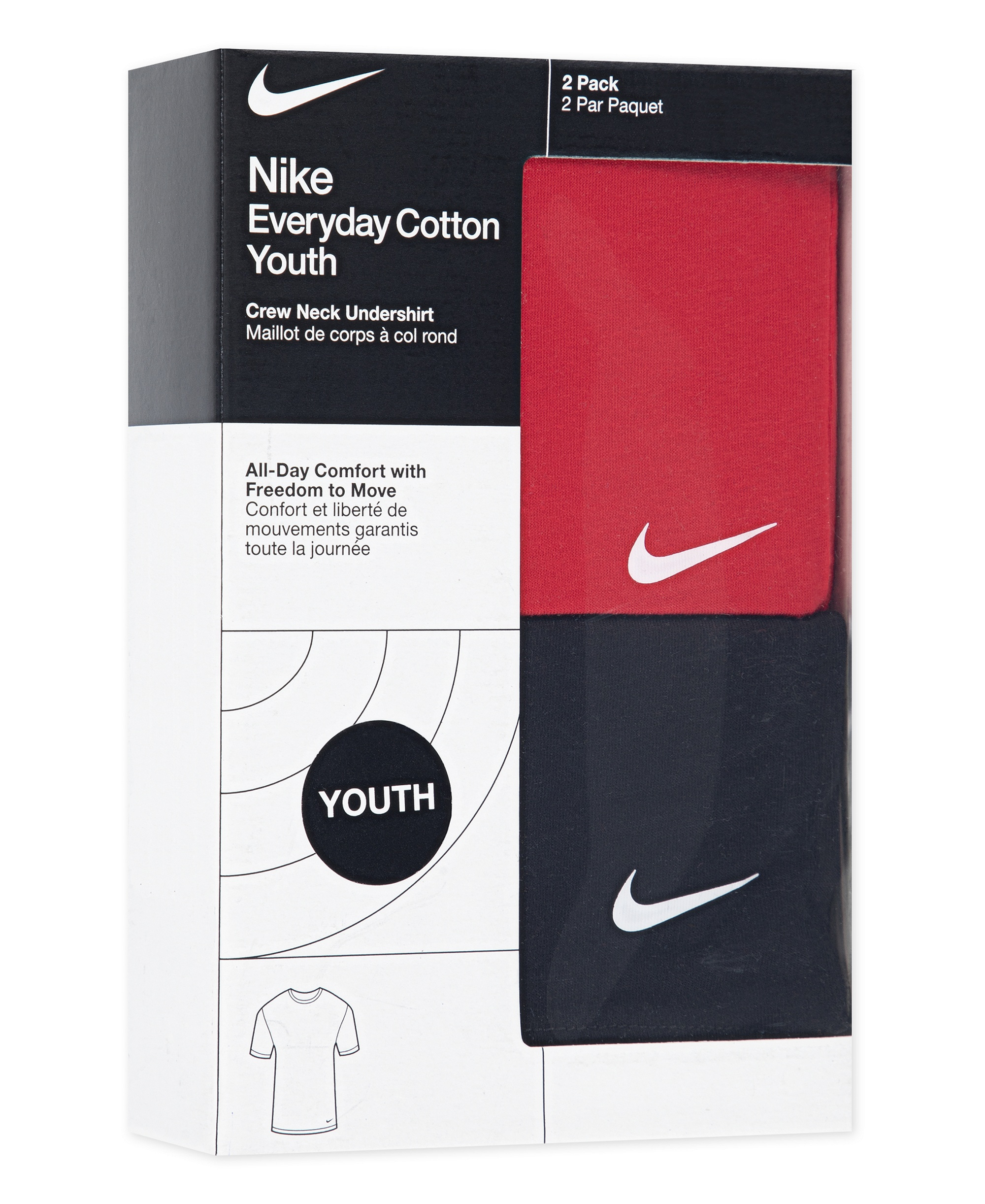 Nike Boys' 8-20 Crewneck Short-Sleeve Undershirt, 2-Pack - University Red/Black