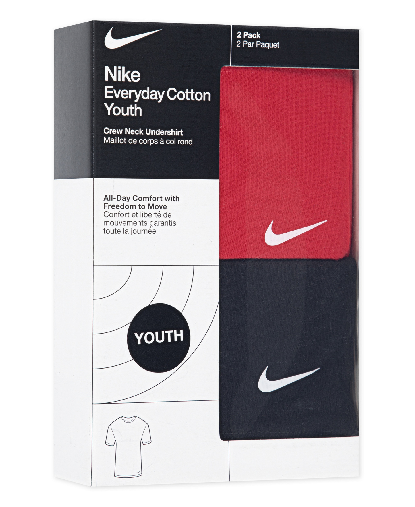 Nike Boys' 8-20 Crewneck Short-Sleeve Undershirt, 2-Pack - University Red/Black