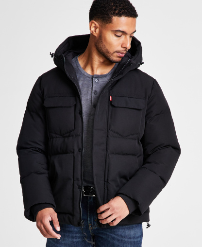 Levi's Men's Quilted Hooded Puffer Jacket - Black
