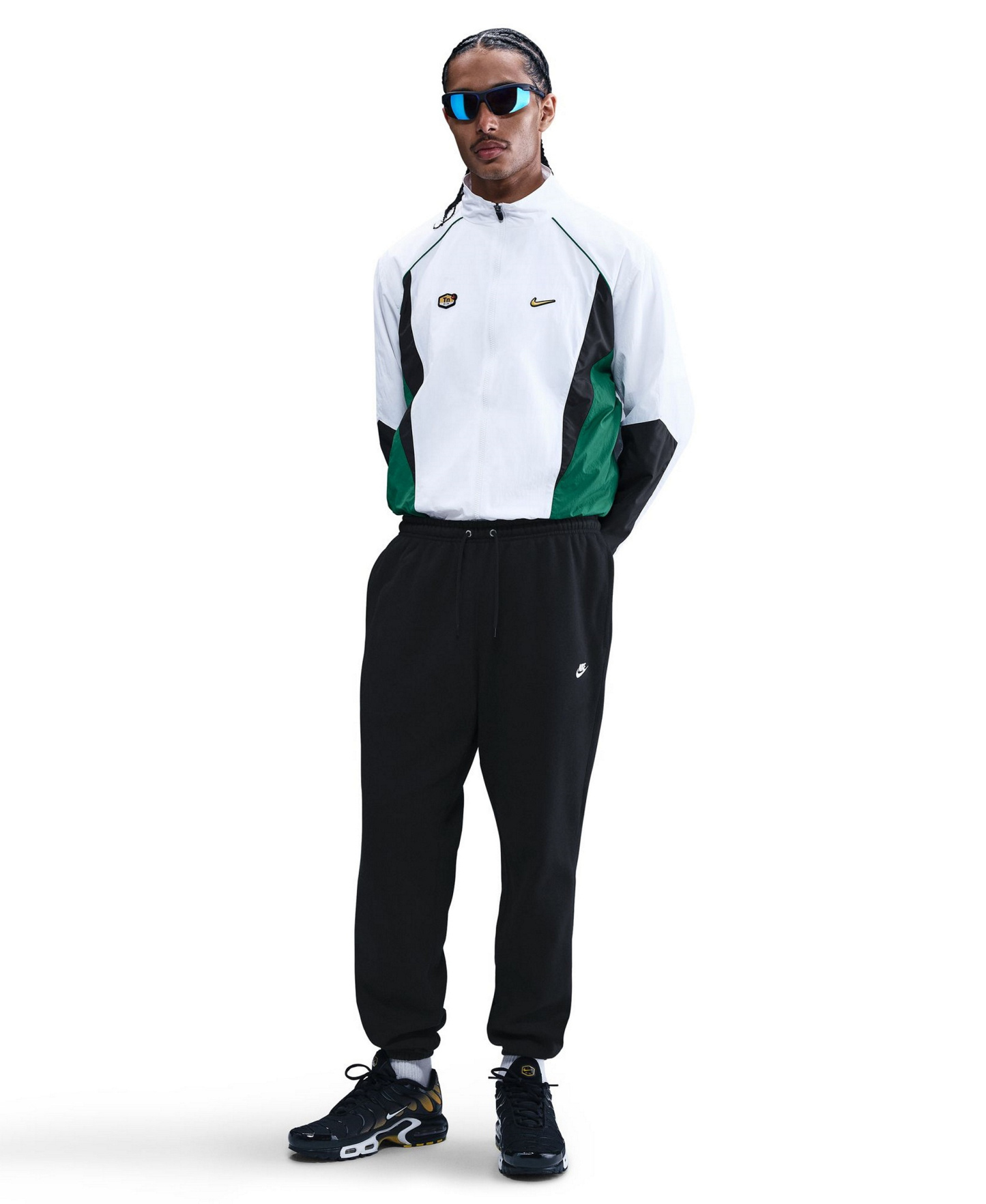 Nike Men's Cuffed Brushed Fleece Logo Sweatpants - Black/Black/White