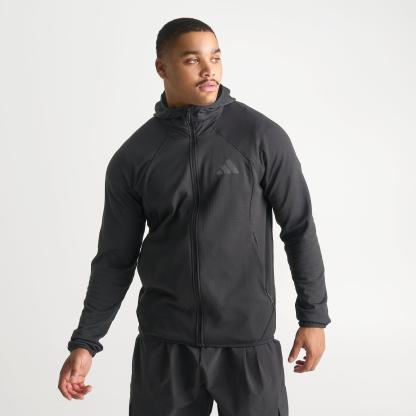 Men's adidas TERREX Xperior Climawarm+ Ventknit Fleece Full-Zip Hooded Jacket - Black
