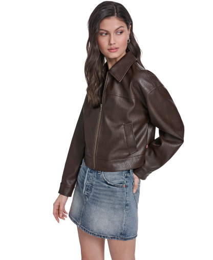 Levi's Women's Laydown Collar Zip-Front Jacket - Dark Brown