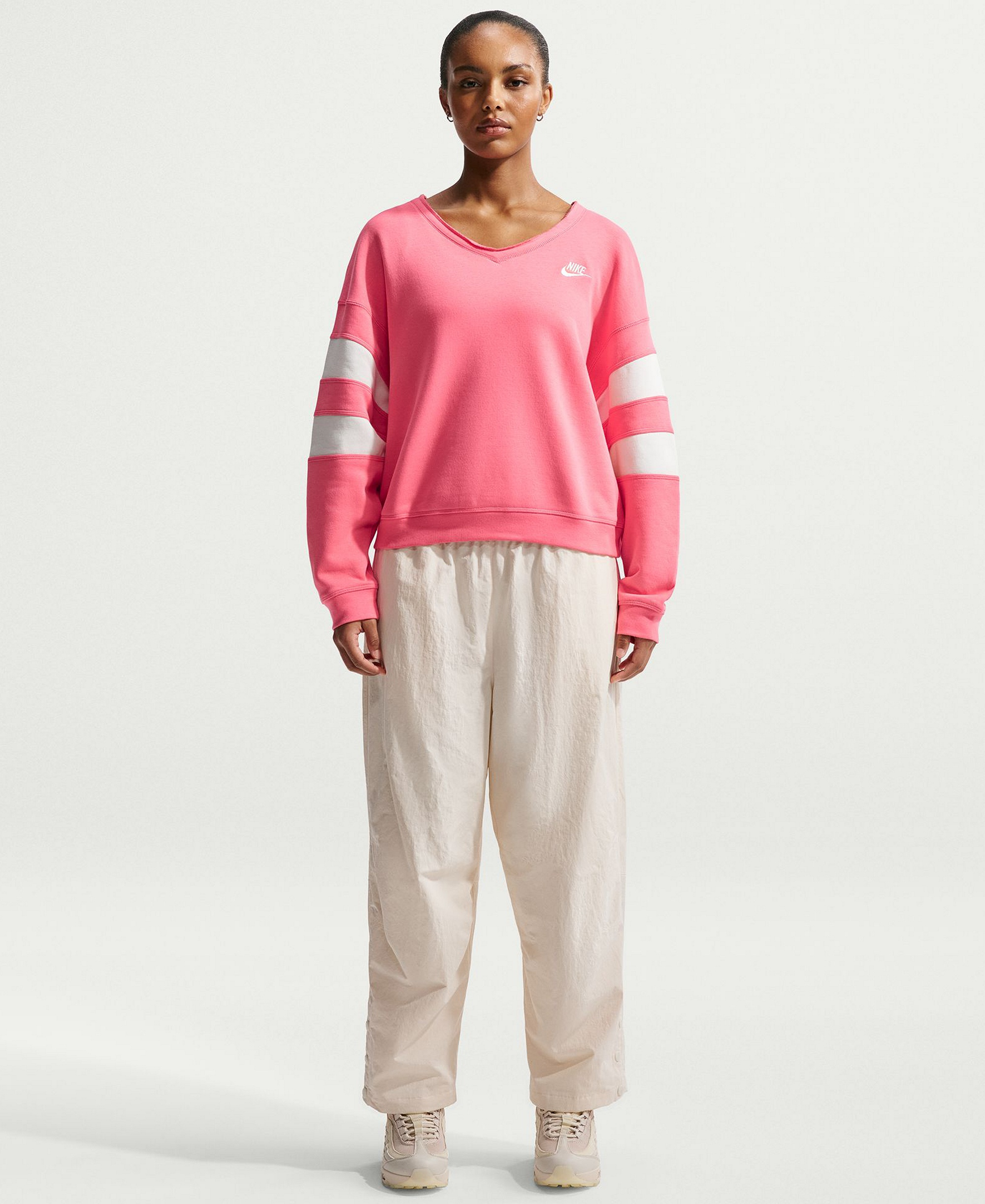 Nike Women's Sportswear Club Fleece Oversized V-Neck Sweatshirt - Sea Coral/sail/sail