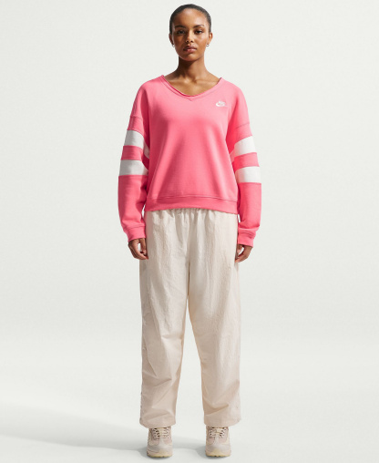 Nike Women's Sportswear Club Fleece Oversized V-Neck Sweatshirt - Sea Coral/sail/sail