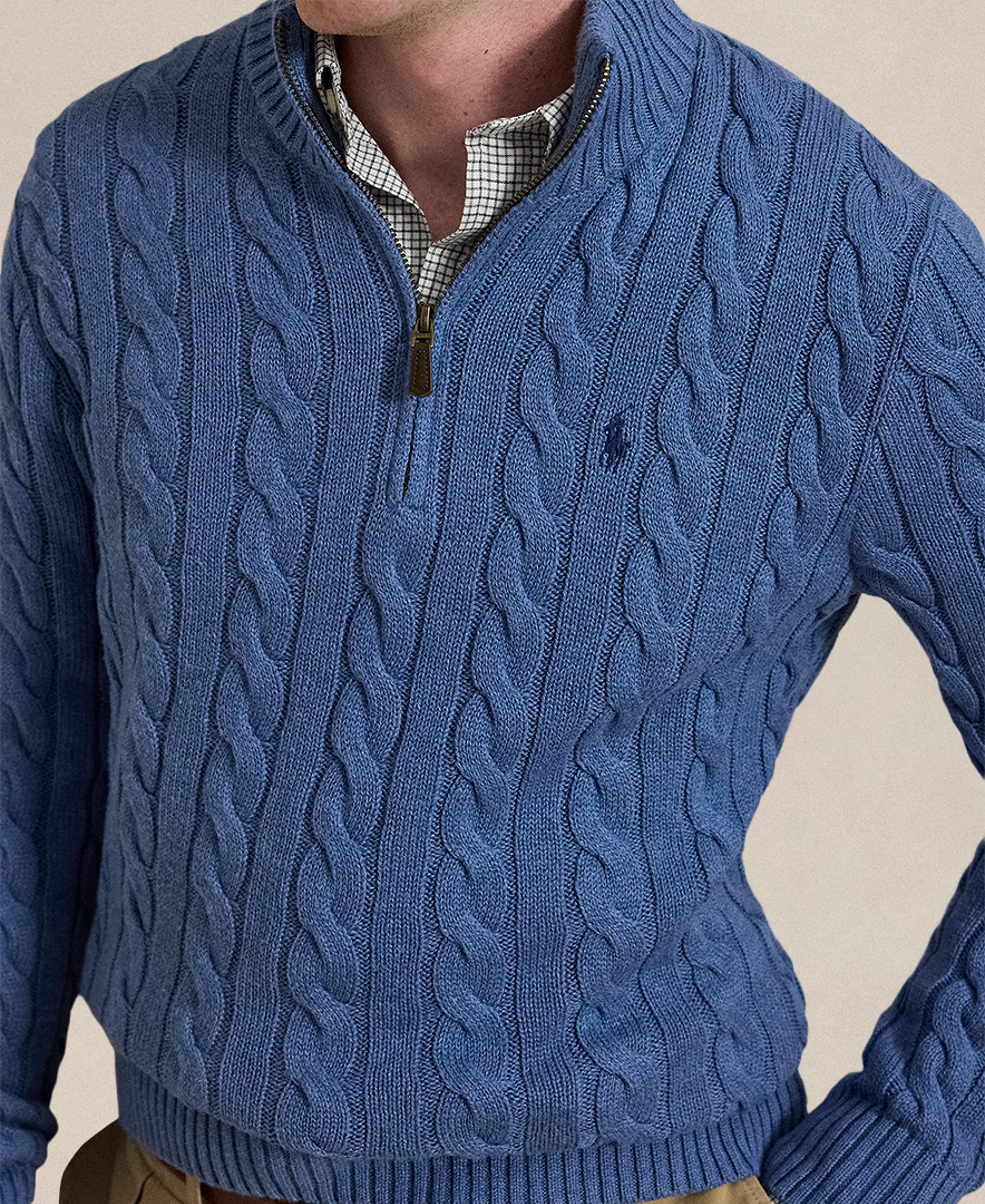 Polo Ralph Lauren Men's Cable-Knit Cotton Sweater - Blue Borage Heather