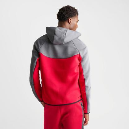 Men's Nike Tech Fleece Windrunner Full-Zip Hoodie - Smoke Grey/Fire Red