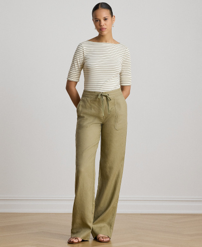 Lauren Ralph Lauren Women's Striped Boat Neck Top - Mas Cream/Light Agave