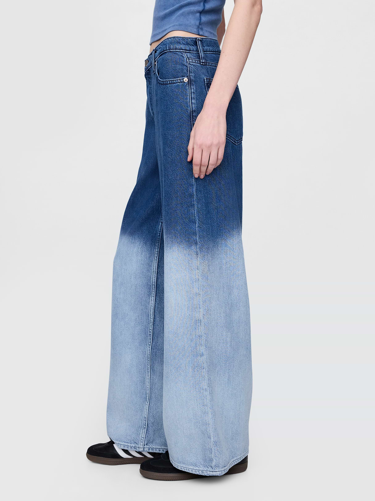 Mid Rise Denim Stripe Baggy Jeans - Ombré indigo