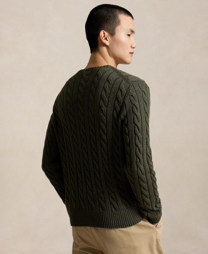 Polo Ralph Lauren Men's Cable-Knit Cotton Sweater - Olive Shrub Heather