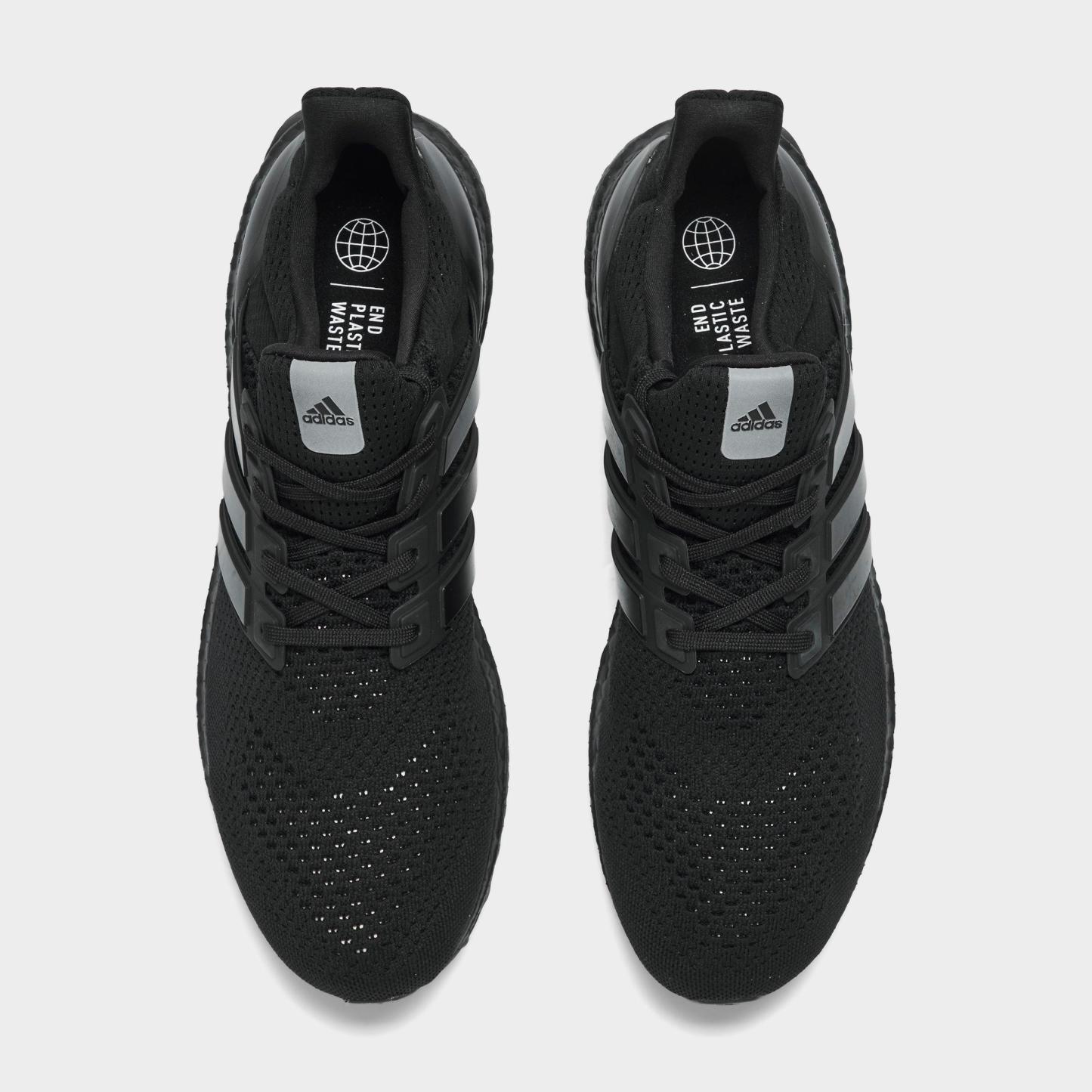 Men's adidas Ultraboost 1.0 Running Shoes - Black/Black/Beam Green - Top view