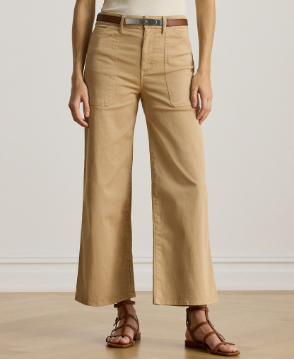 Lauren Ralph Lauren Women's Stretch Chino Wide-Leg Cropped Pants - Birch Tan