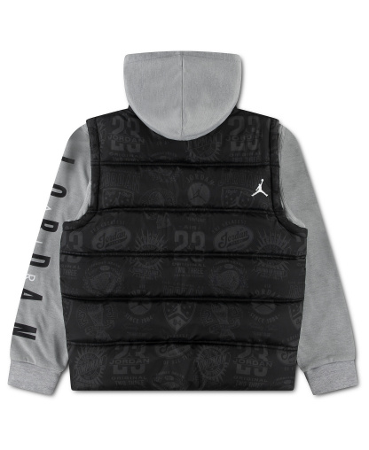 Jordan Boys' 8-20 Layered-Look Hooded Jacket - Black/Gray Heather