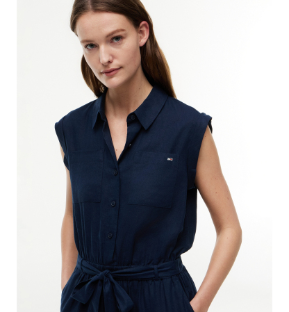 Tommy Hilfiger Women's Belted Collared Jumpsuit - Dark Night