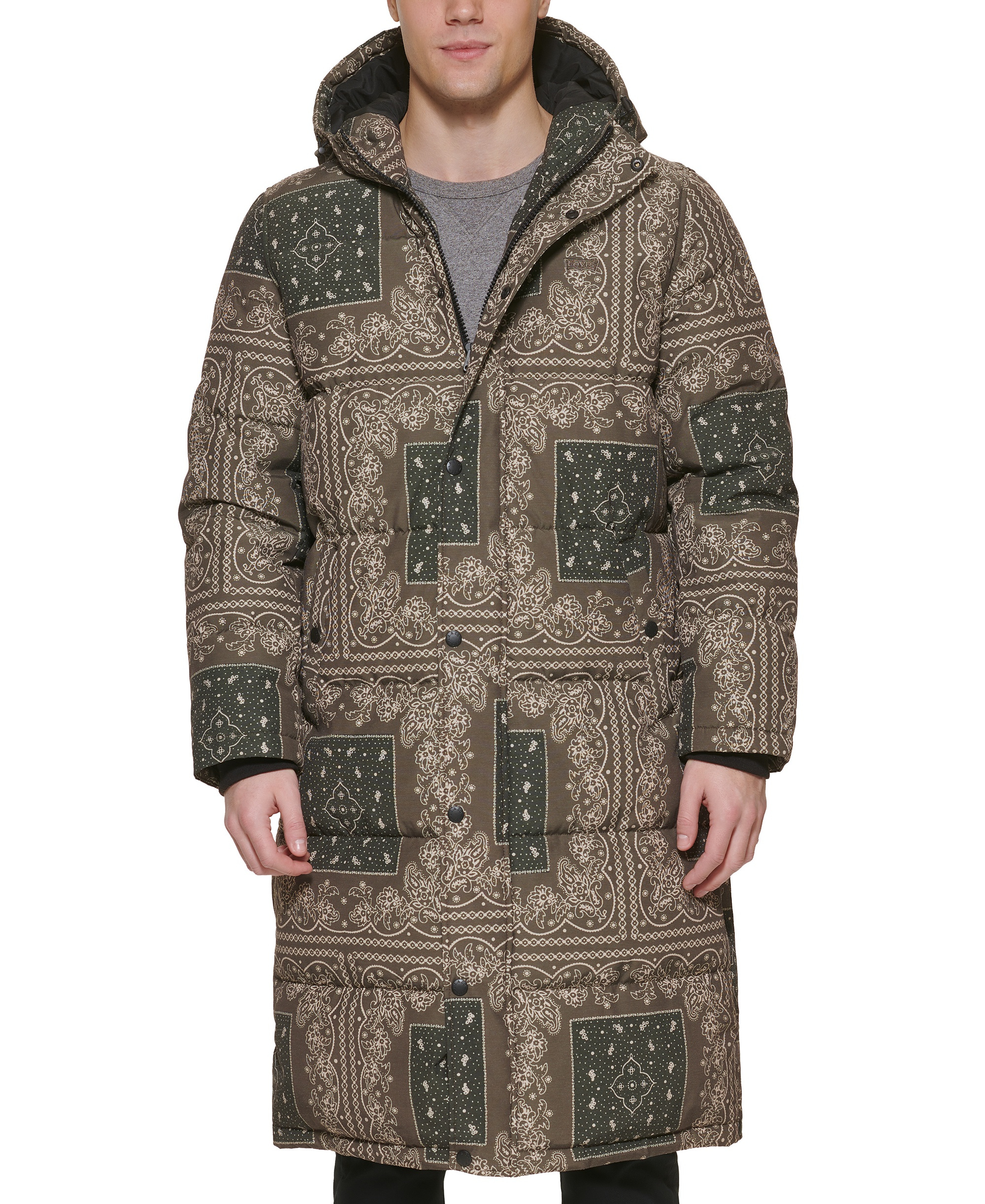 Levi's Men's Quilted Extra Long Parka Jacket - Olive Bandana
