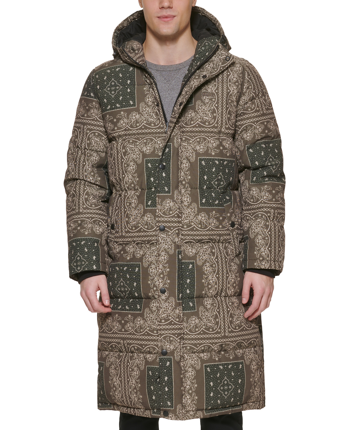 Levi's Men's Quilted Extra Long Parka Jacket - Olive Bandana