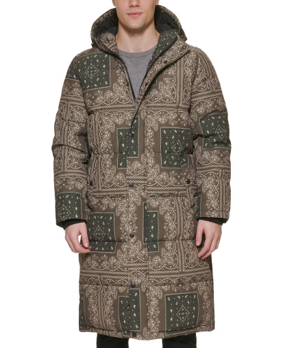 Levi's Men's Quilted Extra Long Parka Jacket - Olive Bandana