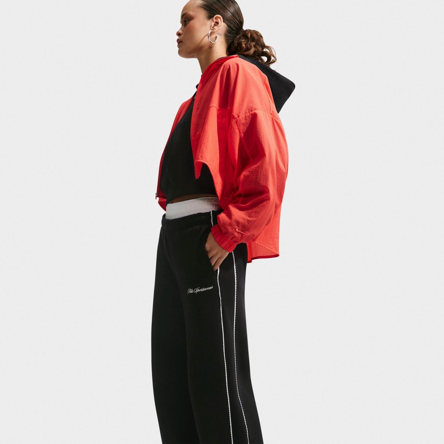 Women's Nithtke Studio Fleece Medium-Weight "Graphic Pack" Mid-Rise Wide-Leg Pants - Total Black/Sail/Total Black