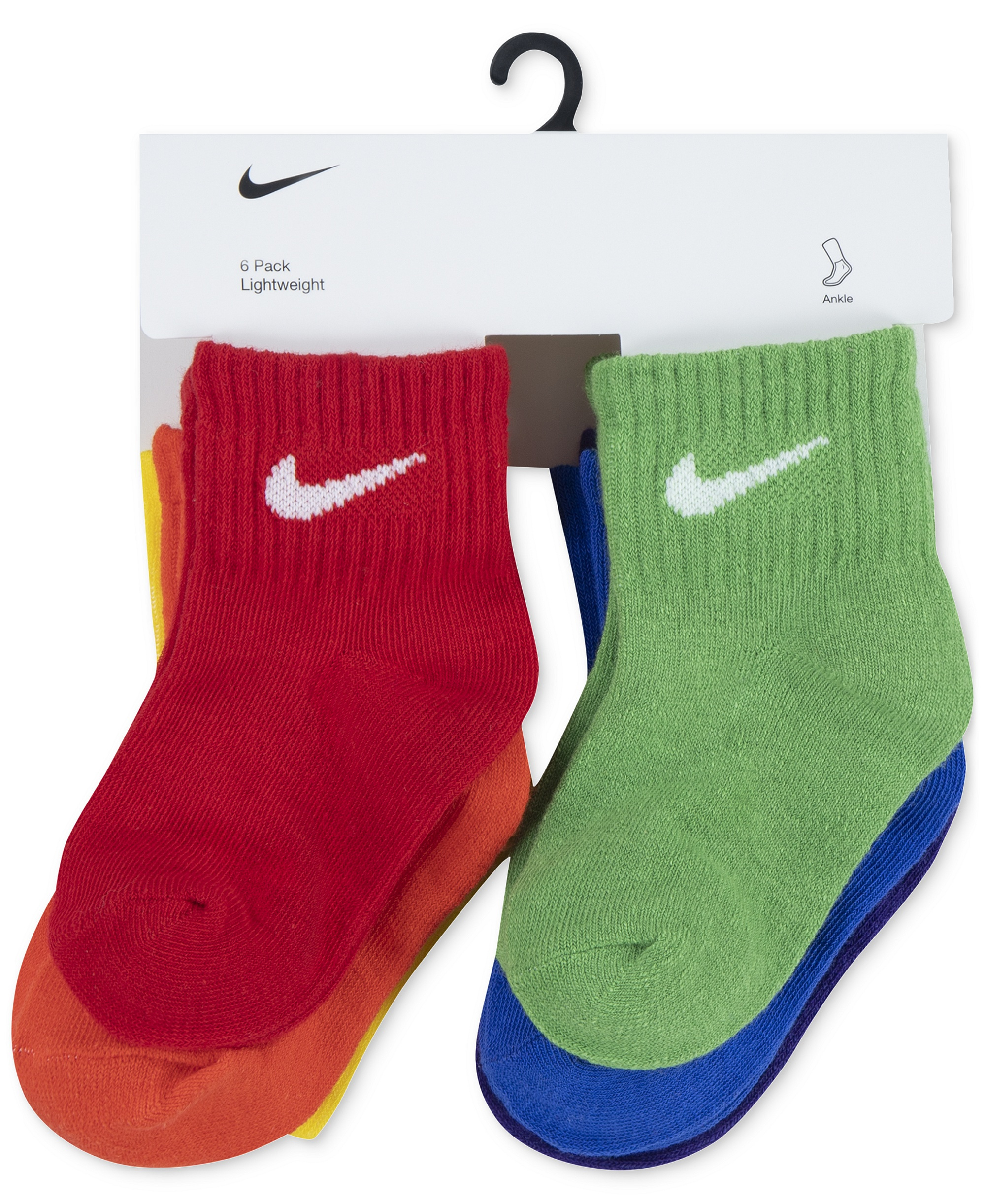 Nike Baby and Toddler Boys' and Baby Girls' Swoosh Ankle Socks, 6-Pack - Red/Blue/Multi