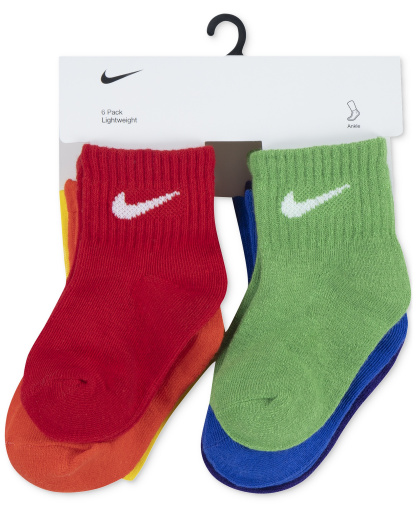 Nike Baby and Toddler Boys' and Baby Girls' Swoosh Ankle Socks, 6-Pack - Red/Blue/Multi