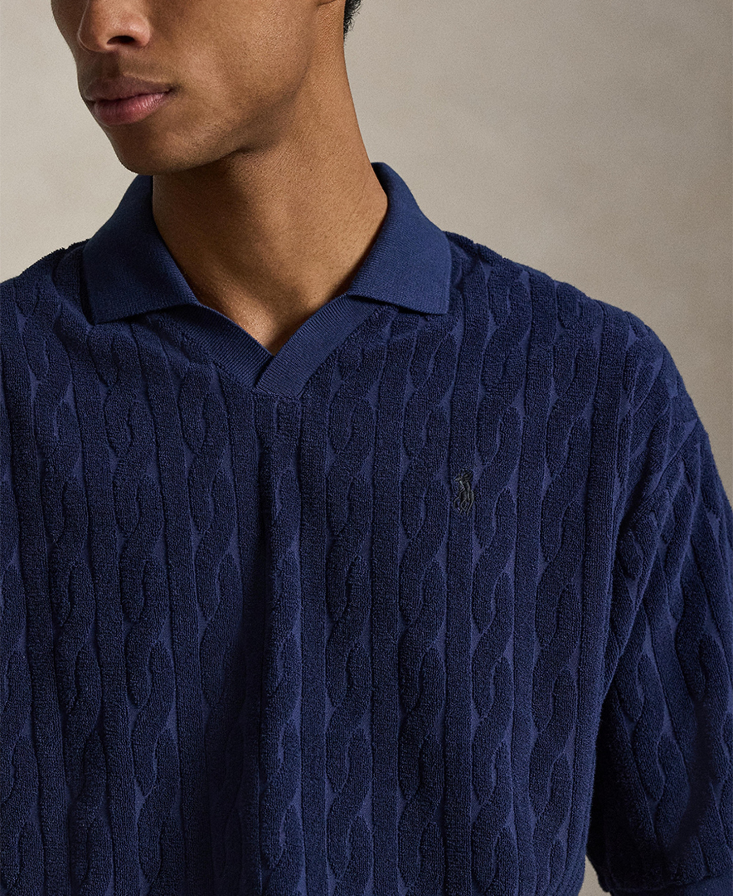 Polo Ralph Lauren Men's Classic-Fit Cable-Knit Terry Polo Shirt - Newport Navy