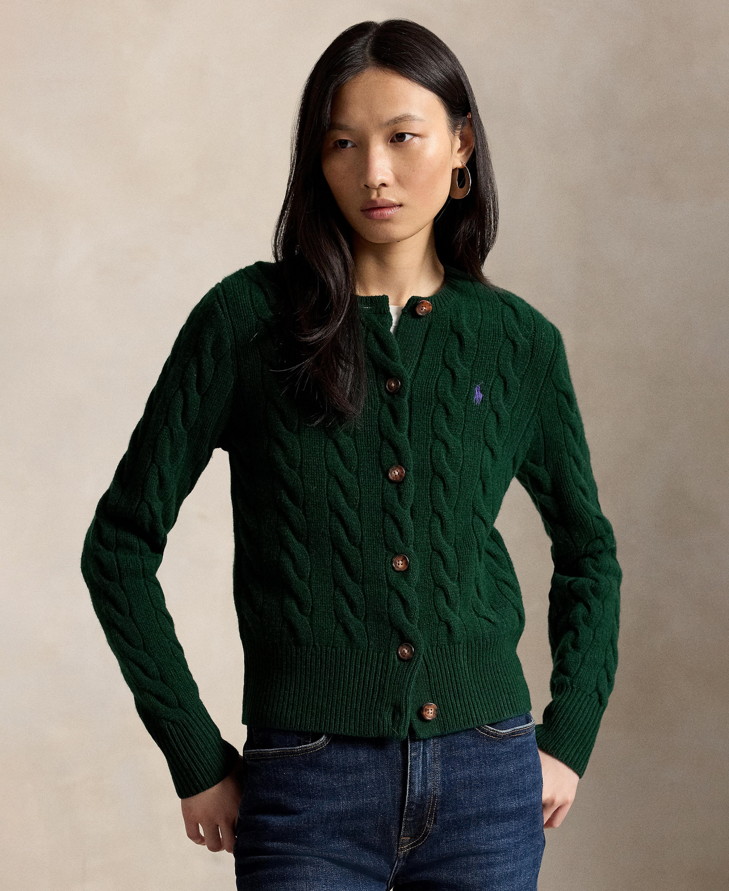 Polo Ralph Lauren Women's Cable-Knit Wool-Cashmere Cardigan Sweater - College Green