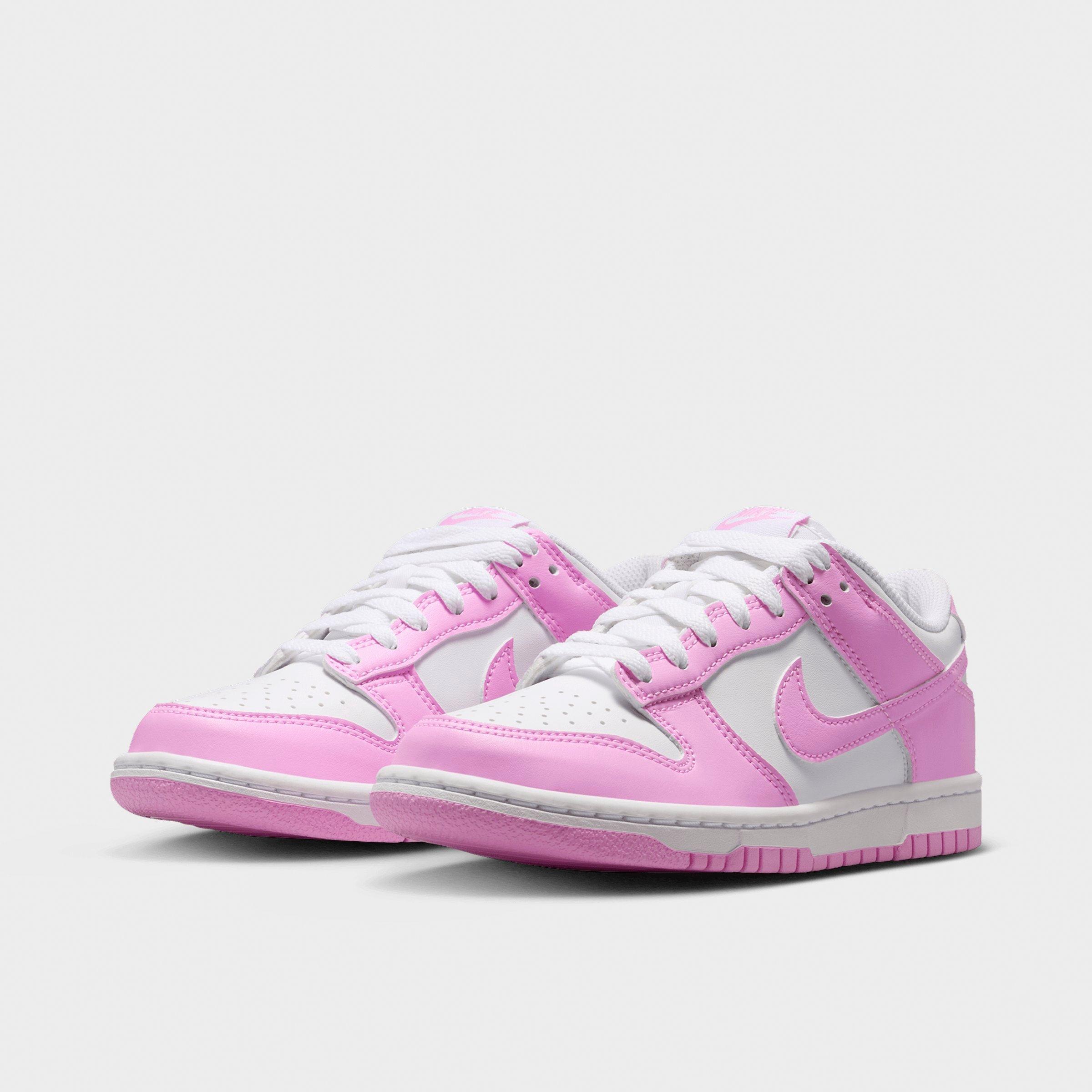 Big Kids' Nithtke Dunk Low Casual Shoes - Part 1 - White/White/White/Pink Rise - Both shoes facing left