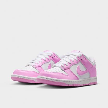 Big Kids' Nithtke Dunk Low Casual Shoes - Part 1 - White/White/White/Pink Rise - Both shoes facing left