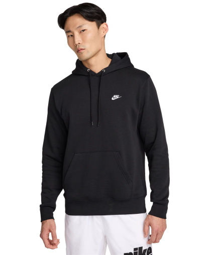 Nike Men's Club Pullover Fleece Hoodie Logo - Black/White