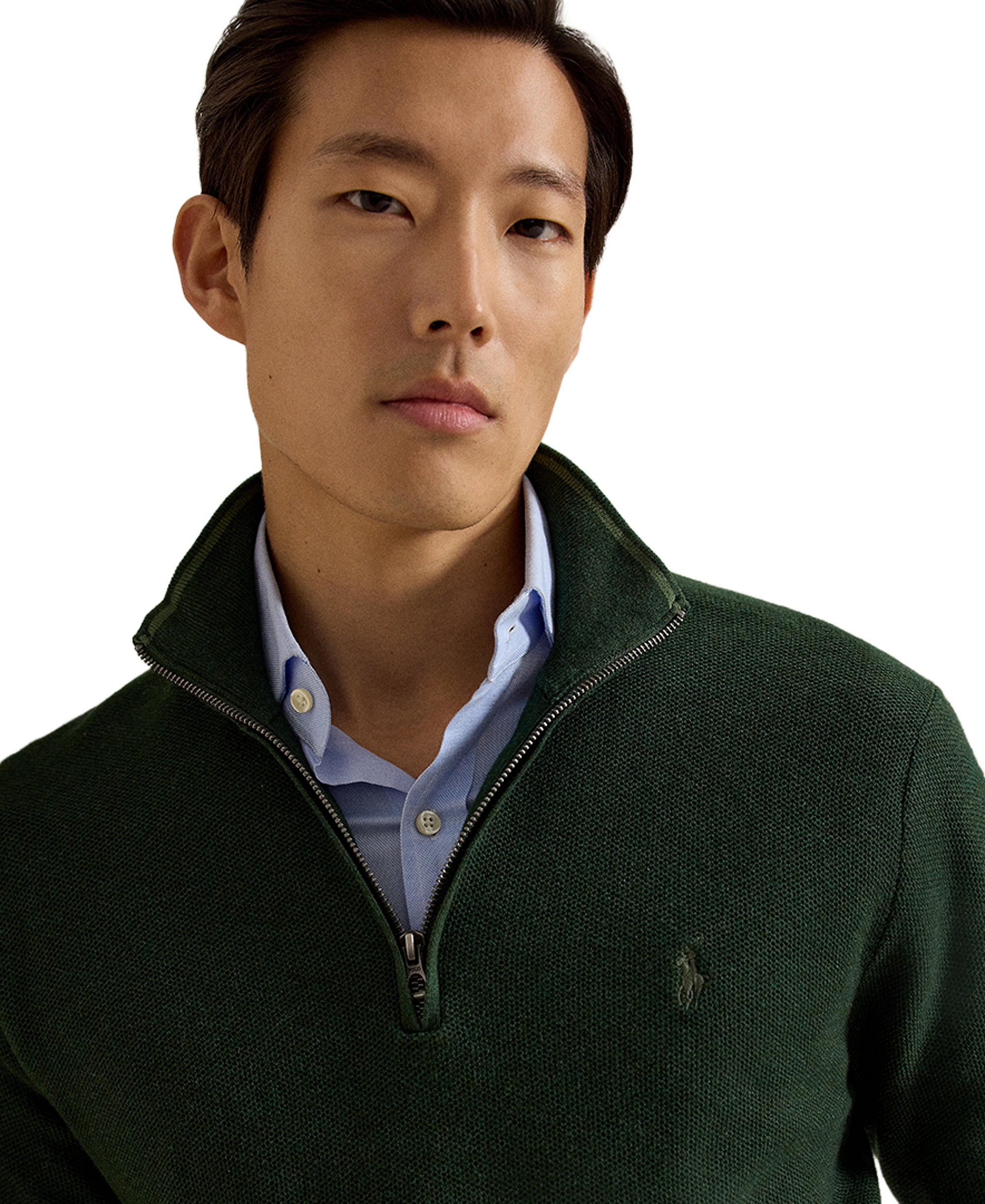 Polo Ralph Lauren Men's Mesh-Knit Cotton Quarter-Zip Sweater - Lodgepole Pine Heather