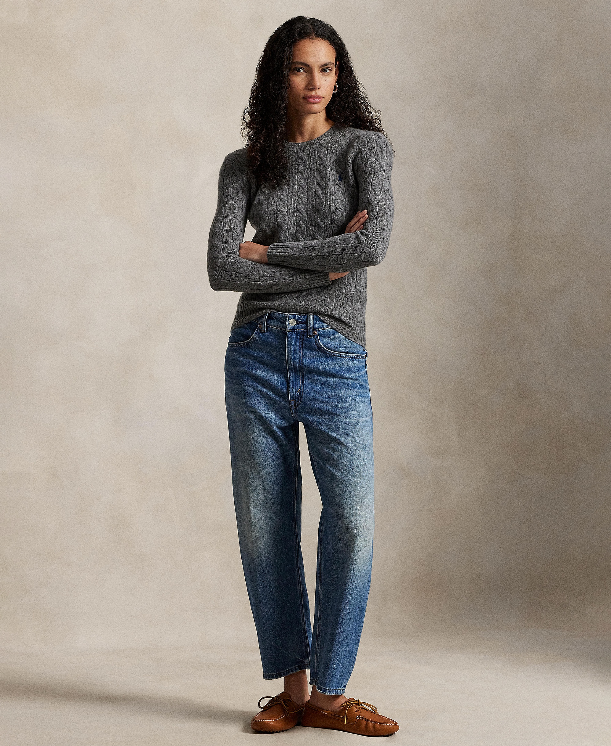 Polo Ralph Lauren Women's Cable Wool-Cashmere Crew Neck Sweater - Flannel Grey Heather