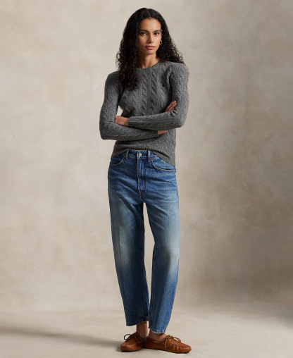 Polo Ralph Lauren Women's Cable Wool-Cashmere Crew Neck Sweater - Flannel Grey Heather