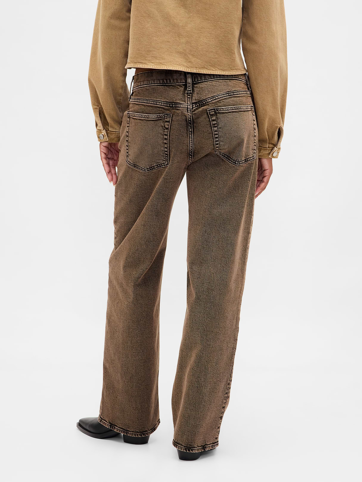 Low Rise Lace-Up '90s Loose Jeans - Brown acid wash