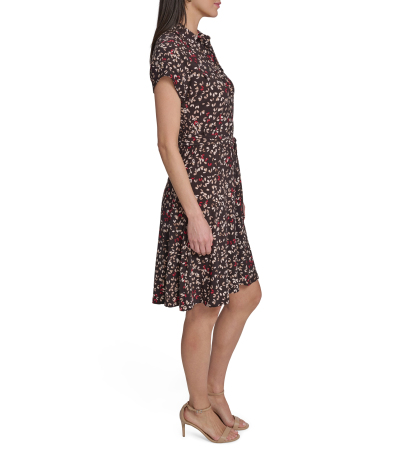 Tommy Hilfiger Women's Short-Sleeve Self-Tie Jersey Shirt Dress - Mink multi