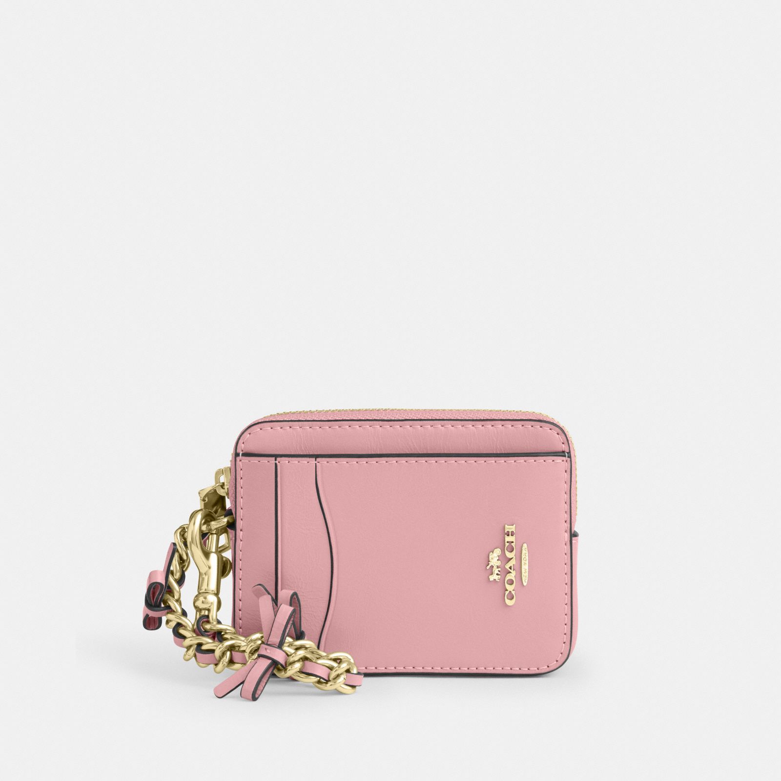 Zip Card Case With Bows - Gold/Soft Pink