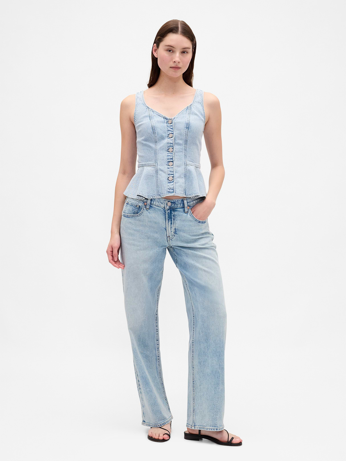 Low Rise Drawcord '90s Loose Jeans - Light blue indigo