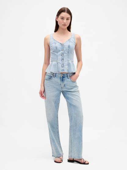 Low Rise Drawcord '90s Loose Jeans - Light blue indigo