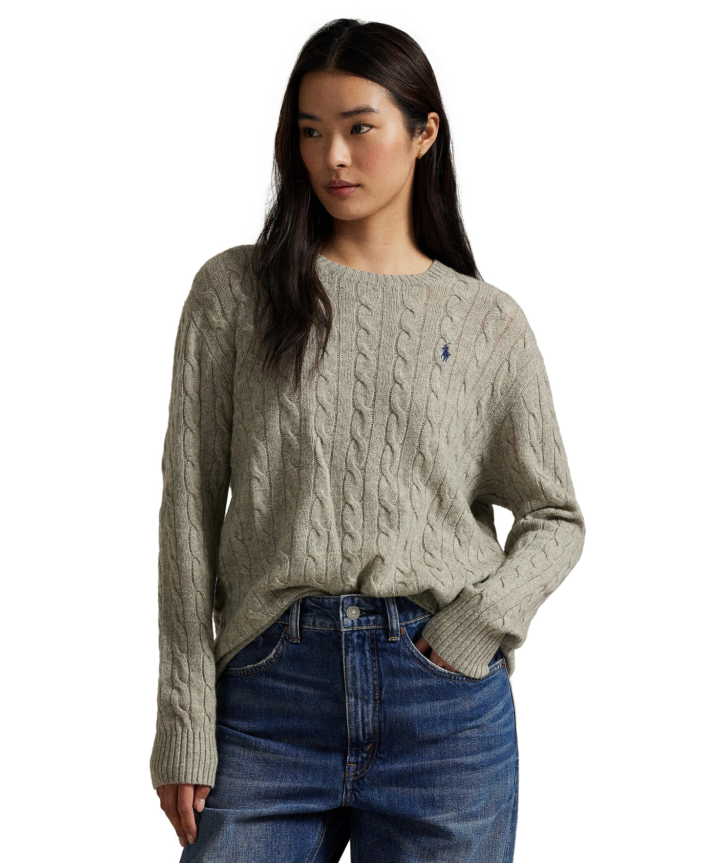 Polo Ralph Lauren Women's Cable Wool-Cashmere Crew Neck Sweater - Orange Rust Heather