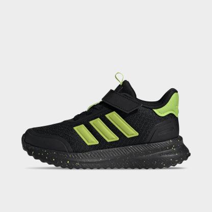 Little Kids' adidas X_PLR Path Hook-And-Loop Stretch Lace Casual Shoes - Core Black/Solar Slime/Solar Slime - Left shoe facing left. Outside of the shoe.
