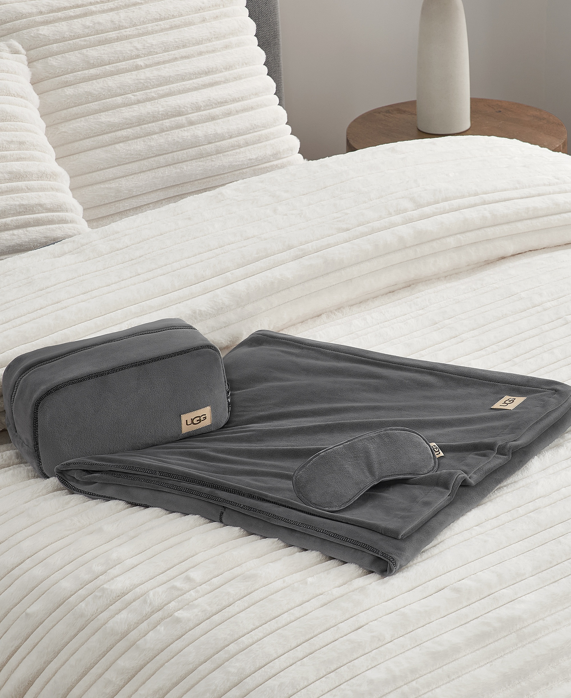 UGG® Raegan 3-Piece Throw, Eye Mask and Case Gift Set - Charcoal