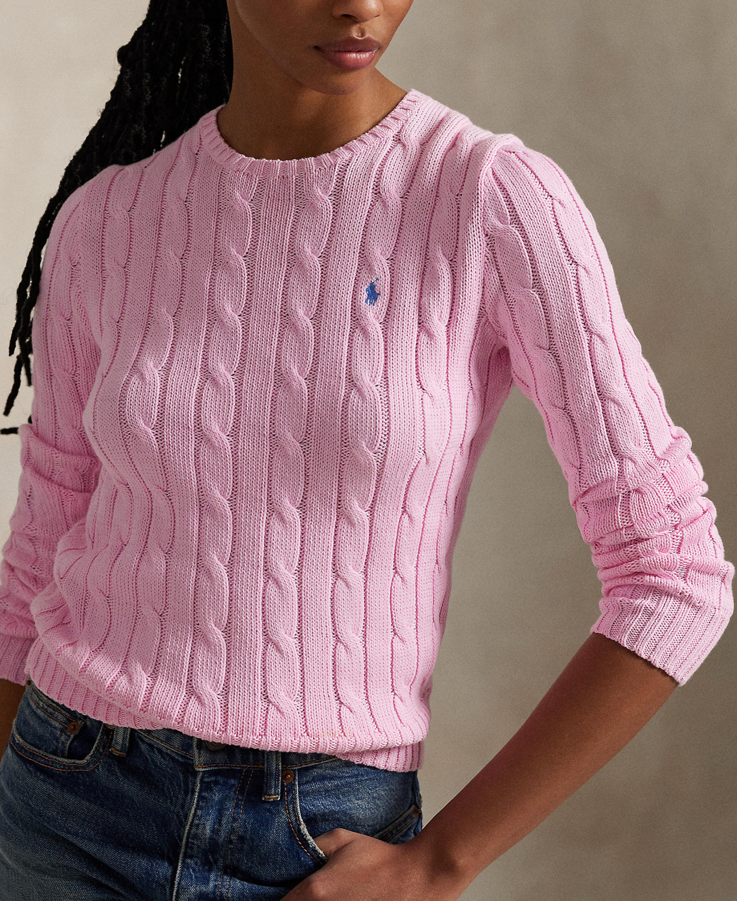 Polo Ralph Lauren Women's Cable-Knit Cotton Crewneck Sweater - Carmel Pink