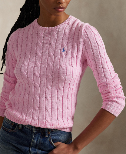 Polo Ralph Lauren Women's Cable-Knit Cotton Crewneck Sweater - Carmel Pink