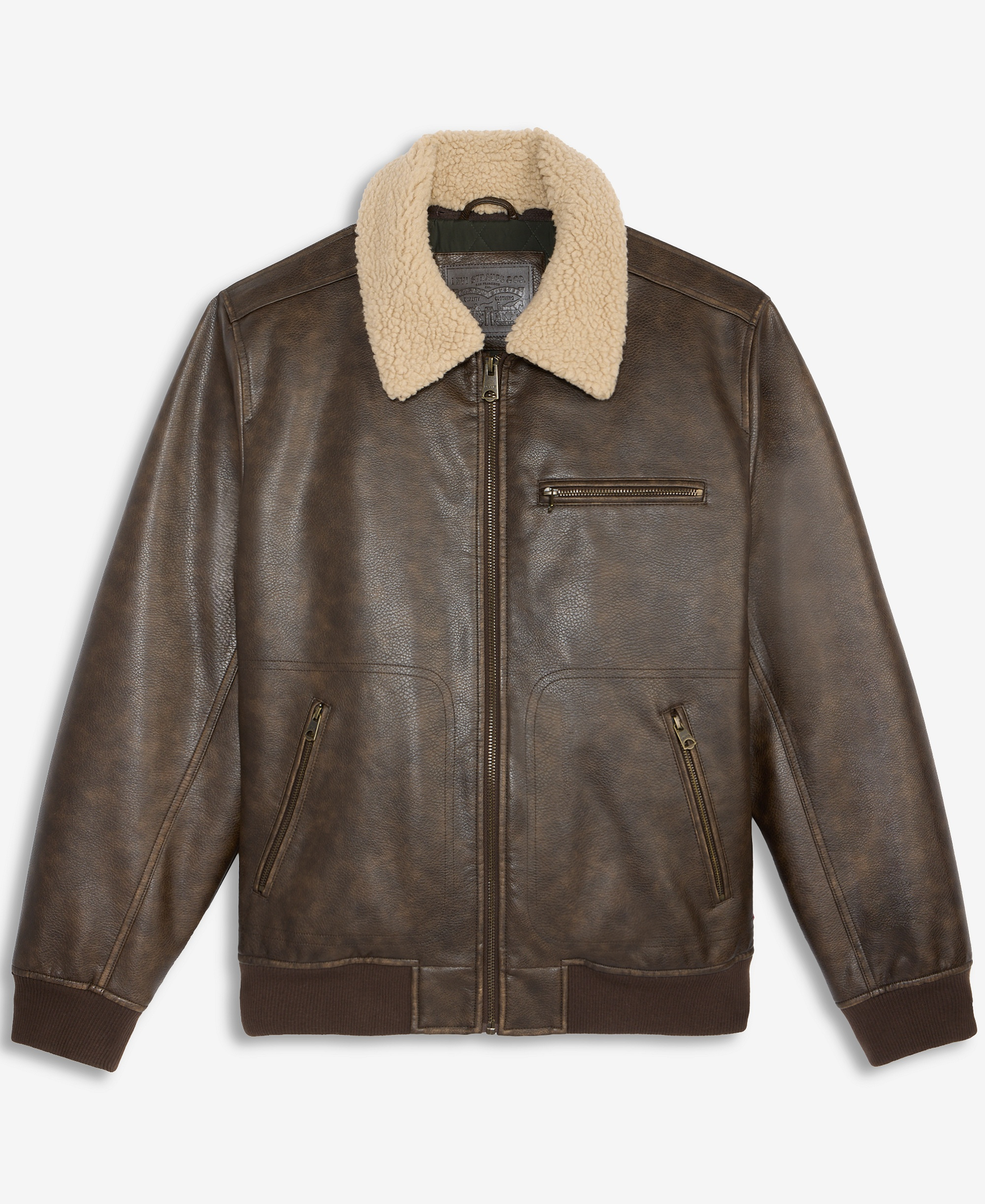 Levi's Men's Sherpa Collar Faux Leather Bomber Jacket - Brown