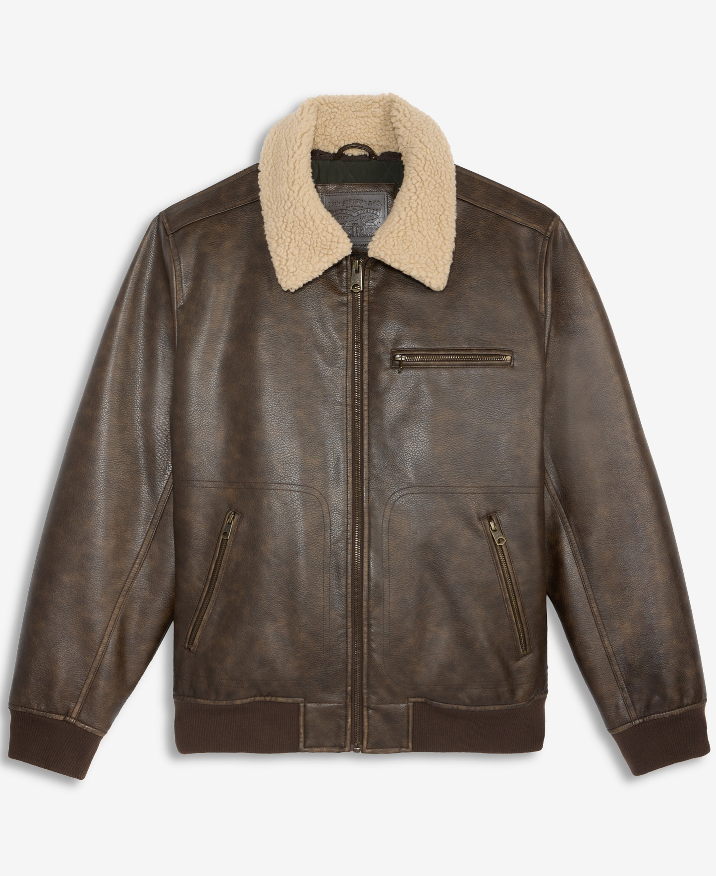 Levi's Men's Sherpa Collar Faux Leather Bomber Jacket - Brown