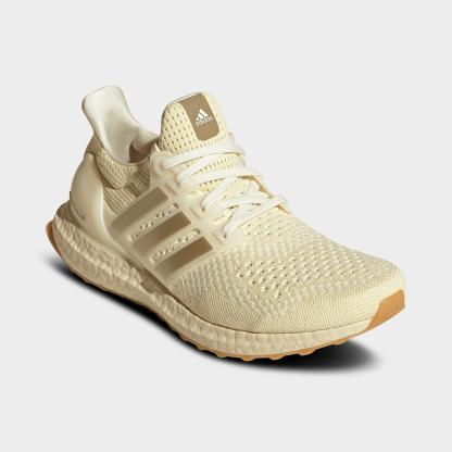 Women's adidas Ultraboost 1.0 Running Shoes - Off White/Cyber Metallic/Warm Vanilla - Both shoes facing left