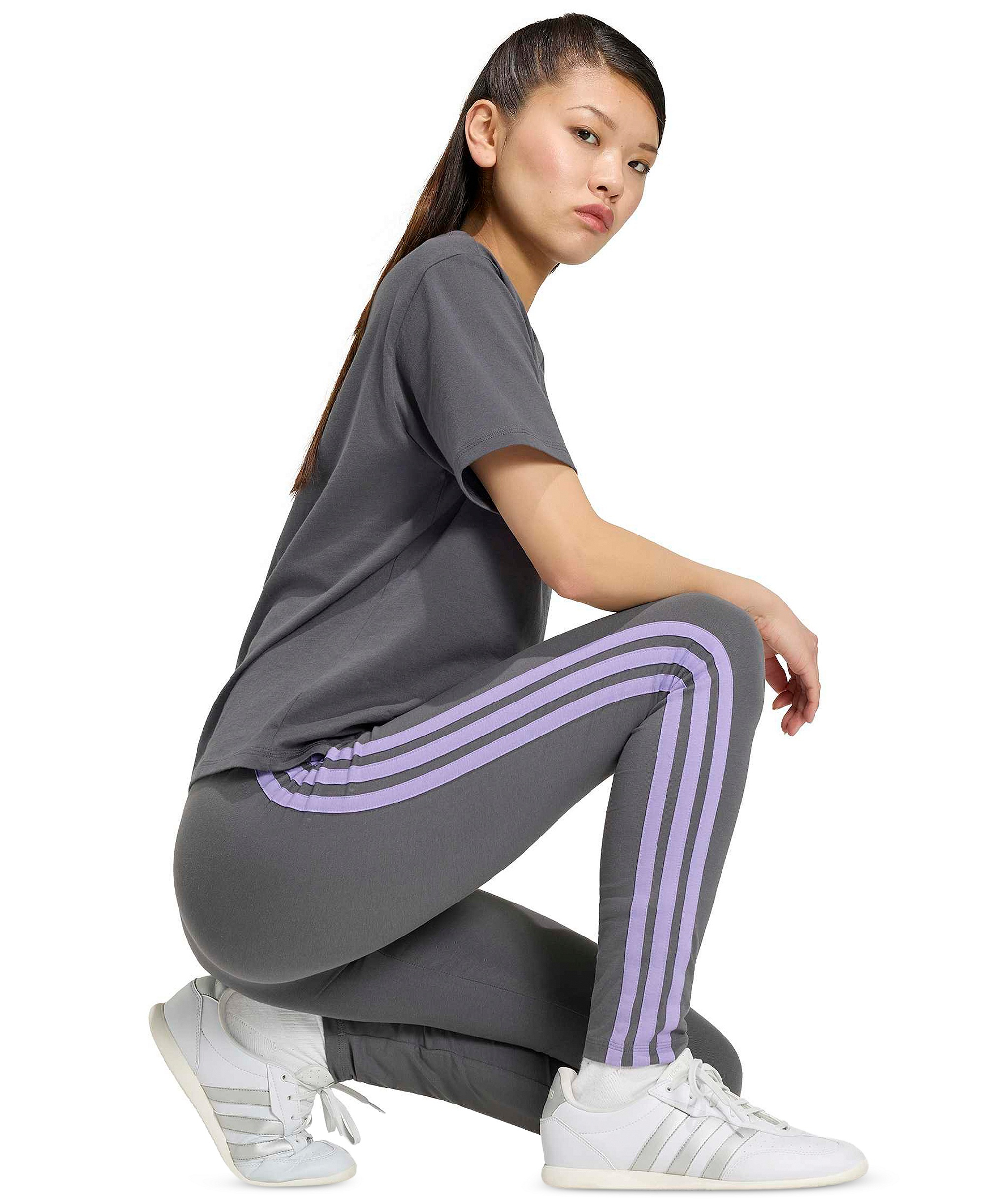 adidas Plus Size Essentials 3-Stripes Cotton Leggings - Grey Five/magic Lilac